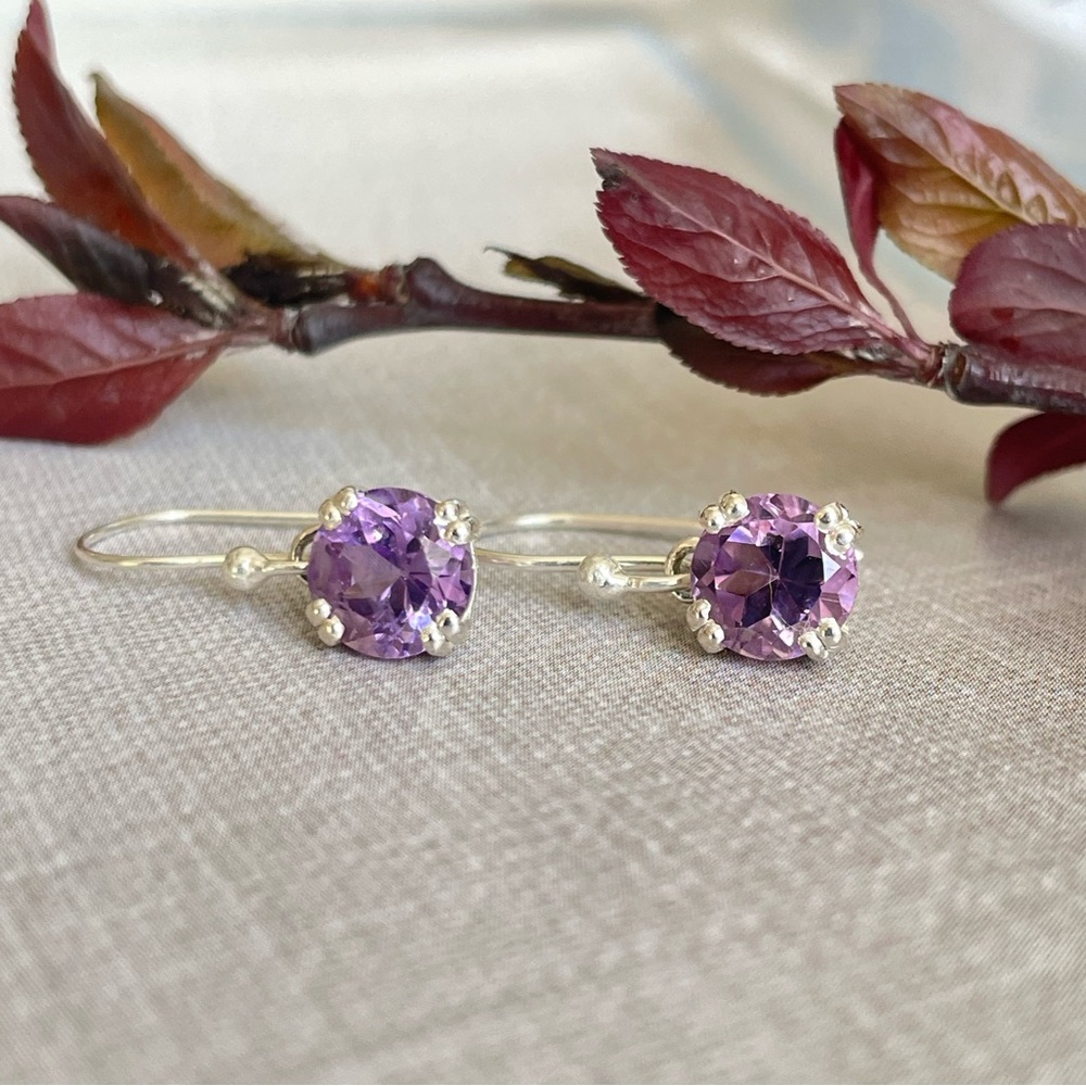 925 Sterling Silver Amethyst Dangle Earrings! VIBES “Spring&summer”